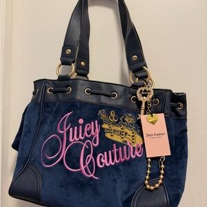 Juicy Couture Dark Blue Tote with Pink and Gold Accents